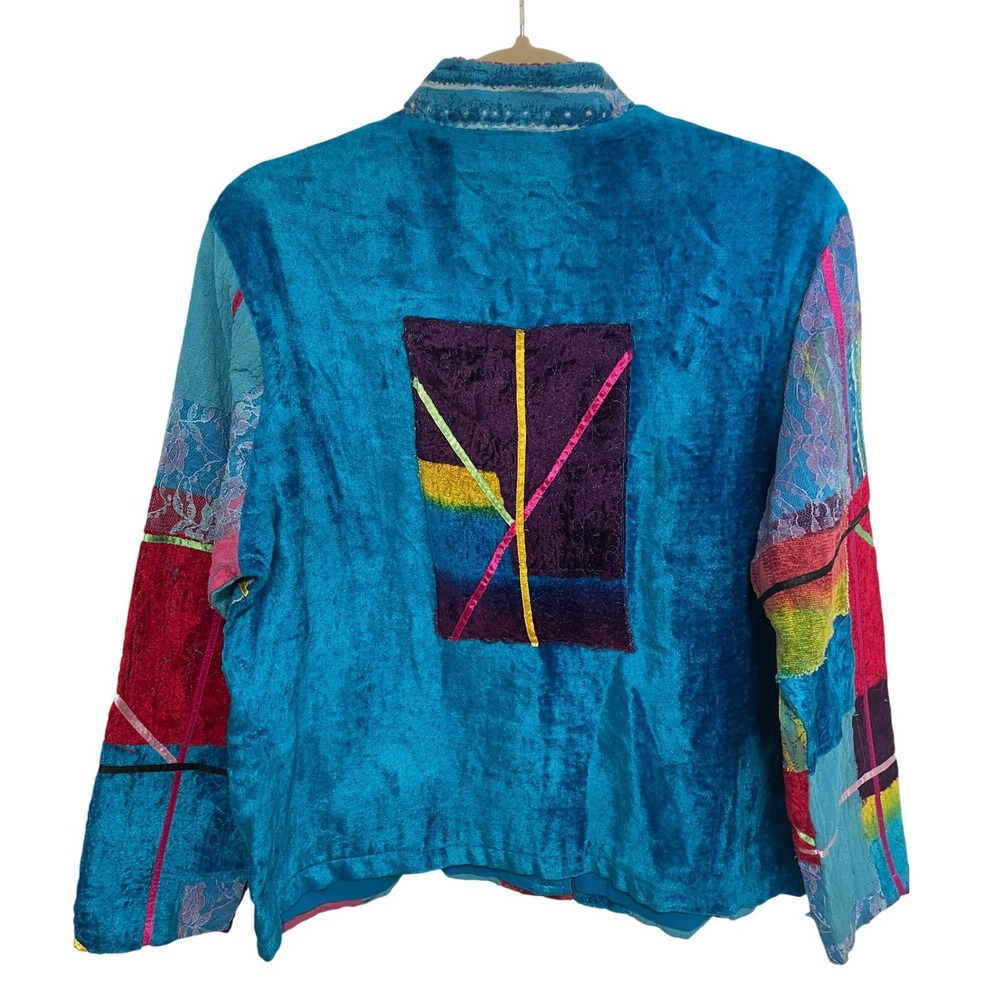 Vintage Y2K Patchwork Jacket Studio Works‎ Petite L Colorful Cotton Wearable Art - Picture 2 of 4